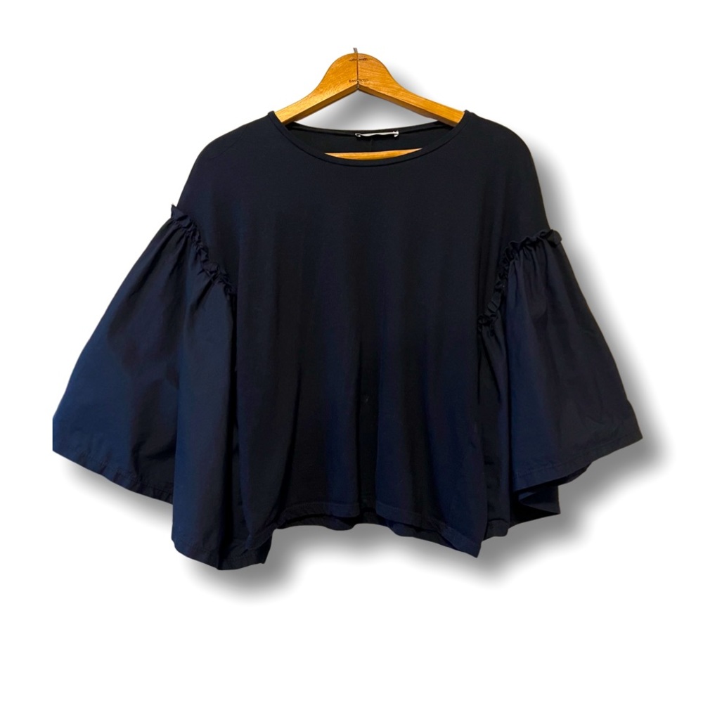 Zara TRF Exaggerated Flutter Sleeve Top Black Size Small